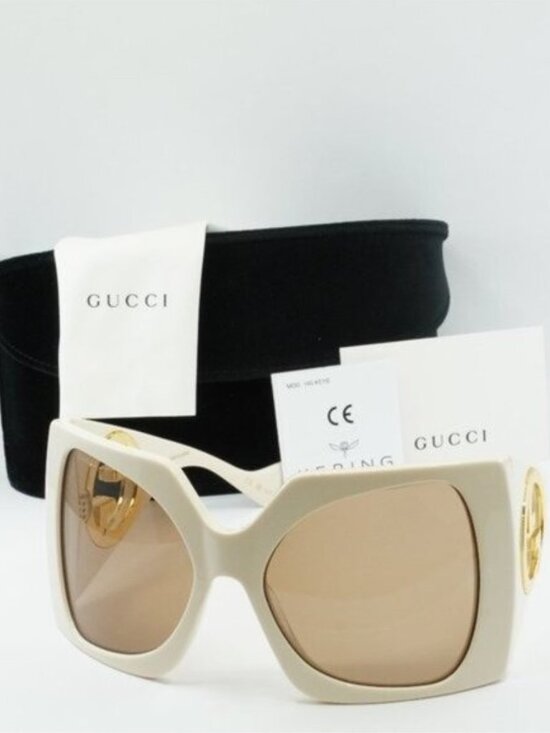 Gucci GG1255S 002 Butterfly Sunglasses - Ivory/Light Brown main image 4